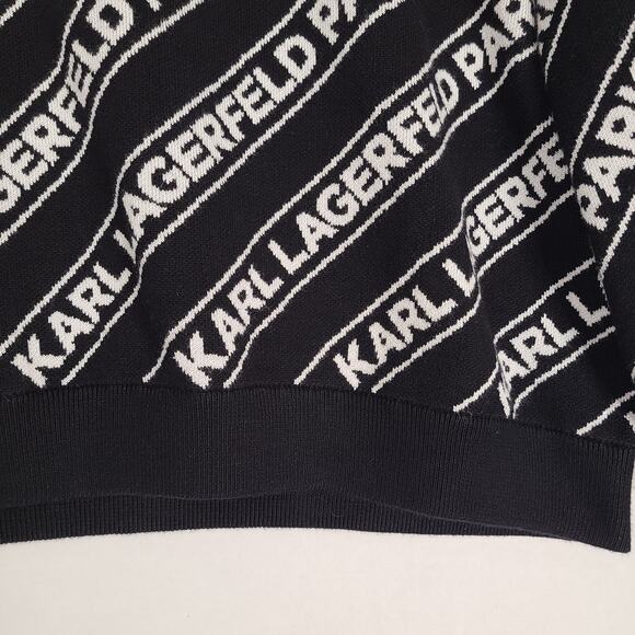 KARL LAGERFELD Diagonal Logo Sweater Medium Black White Crew Neck Bishop Sleeve - Picture 7 of 12